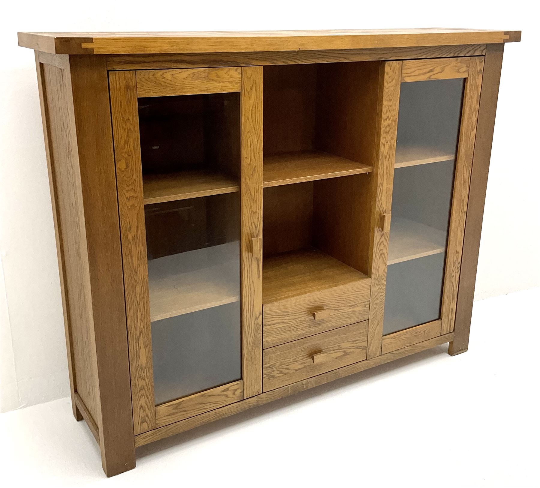 GPlan medium oak display two glazed doors flanking single