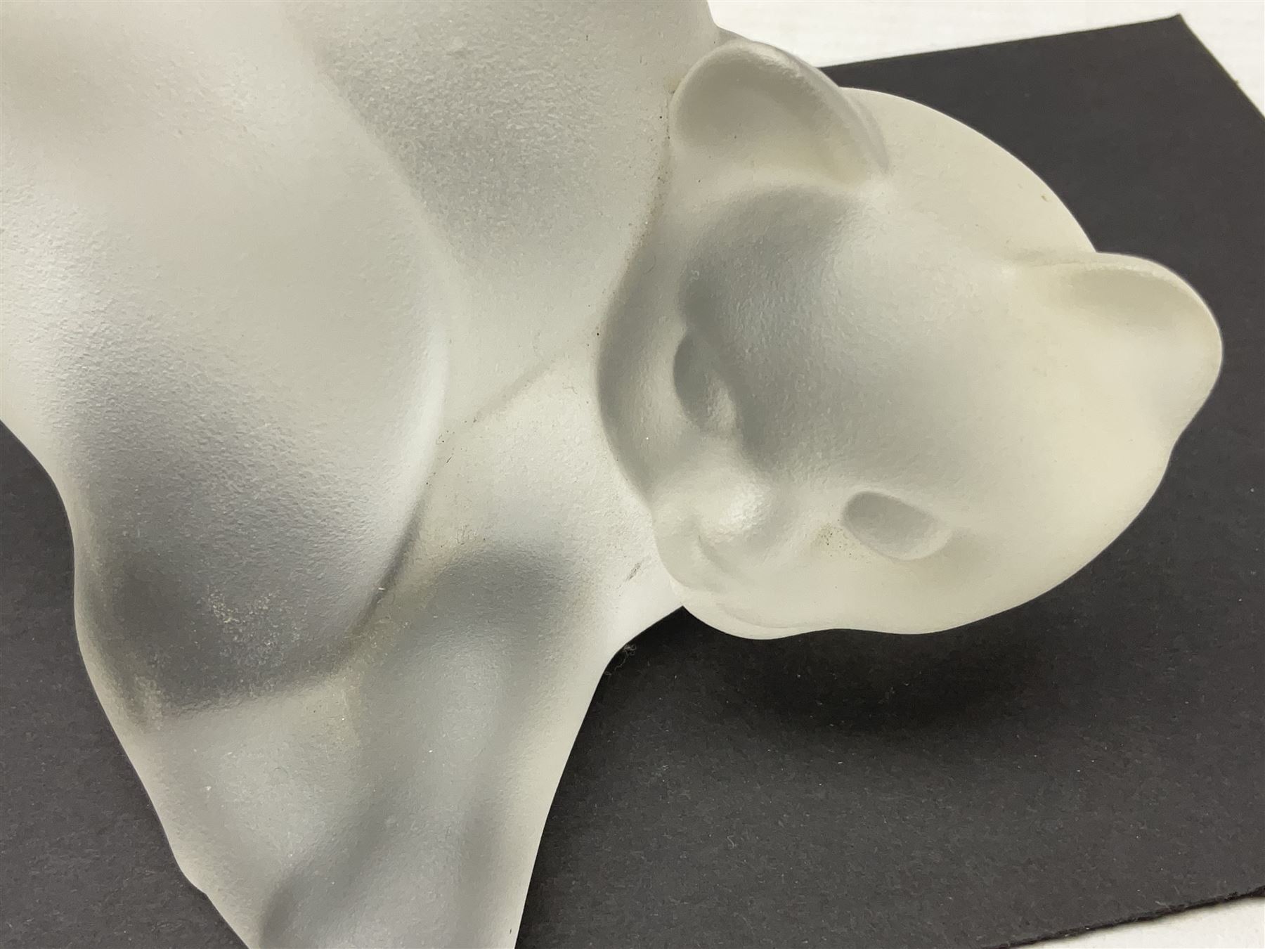 FM Ronneby Sweden large bear paperweight, together two glass penguins, one signed, small Hadeland bear and other glass animals. FM bear H9cm 