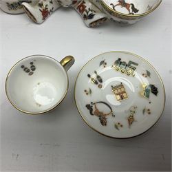 Royal Crown Derby Treasures of Childhood cabaret set, comprising tray, milk jug, sucrier, teacup and saucer, together with two Royal Crown Derby Treasures of Childhood paperweights Fleur and Ragdoll Sailor and Teddy bear paperweight, all paperweights are without stoppers