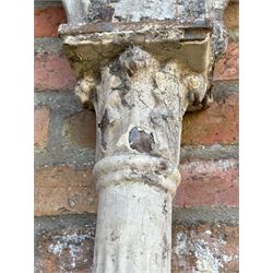 Set of eight Victorian cast iron reclaimed architectural columns, removed from a small gauge railway station, each highly detailed with acanthus cast capitals above fluted columns, six having further acanthus to base. H242cm / 160cm.  - COLLECTION BY APPOINTMENT FROM: The White House, Thirsk Road, Easingwold, York, YO61 3NF - CALL 01723 507111 TO ARRANGE
