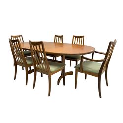 G-Plan - 'Fresco' mid-20th century oval teak extending dining table, with six high back chairs