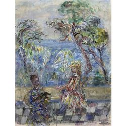 Constantin Andréevich Terechkovich (Moscow 1902-1978): Ladies with a Dog in Garden Setting, watercolour and gouache signed 62cm x 47cm
Provenance: with Galerie Paul Petrides, 53 Rue La Boetie, Paris, label verso.