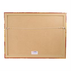 Signed golf memorabilia, to include 1988 US Masters Champion Augusta National flag, signed by Sandy Lyle, a golfing glove signed by Nick Faldo, two signed 2002 Ryder Cup prints, 1979 Masters scorecard signed by Fuzzy Zoeller displayed with a 1980 Masters scorecard signed by Seve Ballesteros, all framed, largest frame H60cm