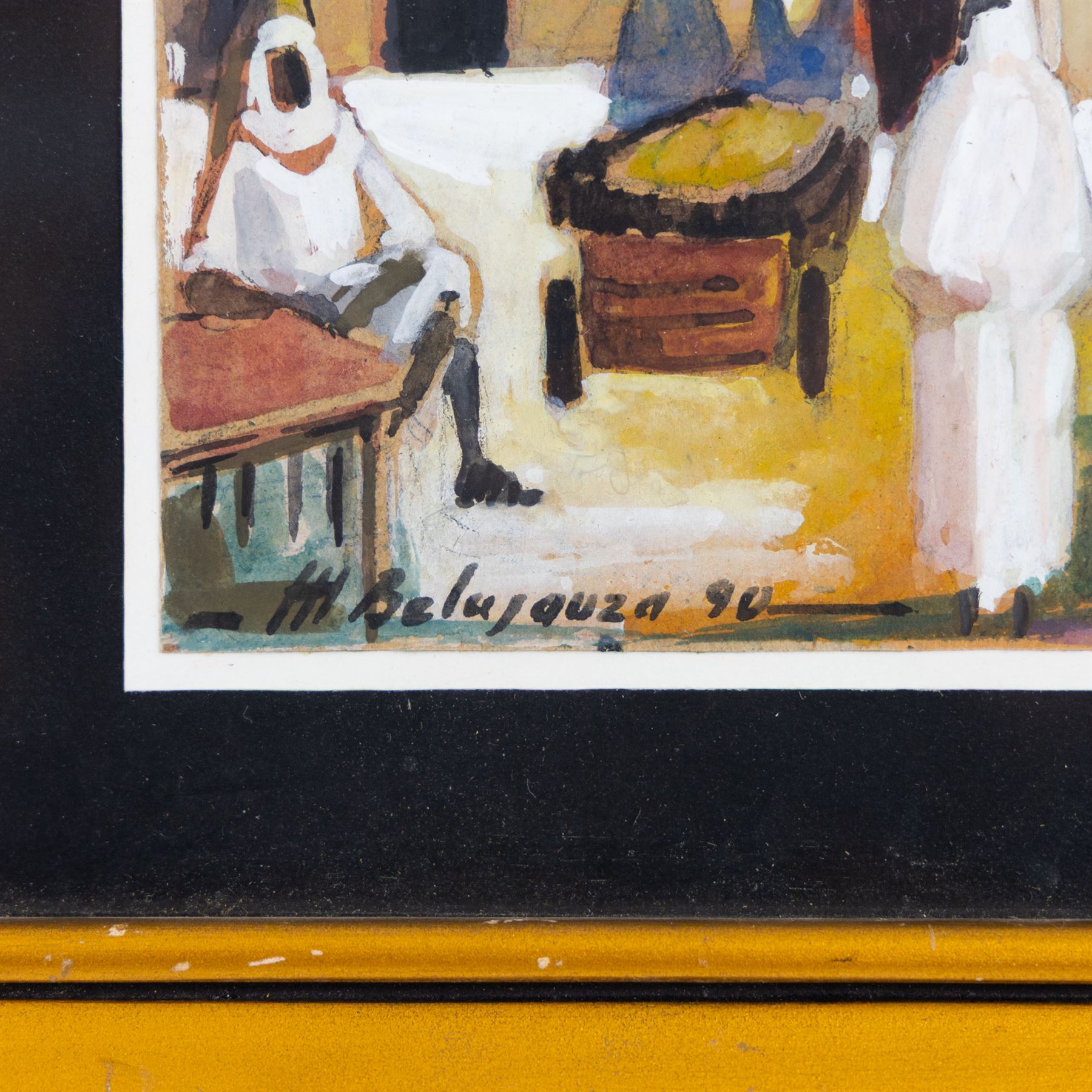 Mohamed Belajouza (Tunisian 20th Century): Streets of Sousse, set of three gouaches signed, max 18cm x 13cm (3)