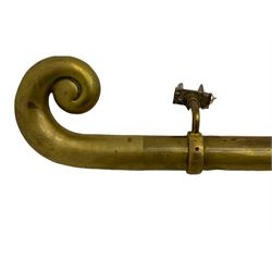 20th century brass banister rail, with two scrolled end finals, fitted with wall mounts