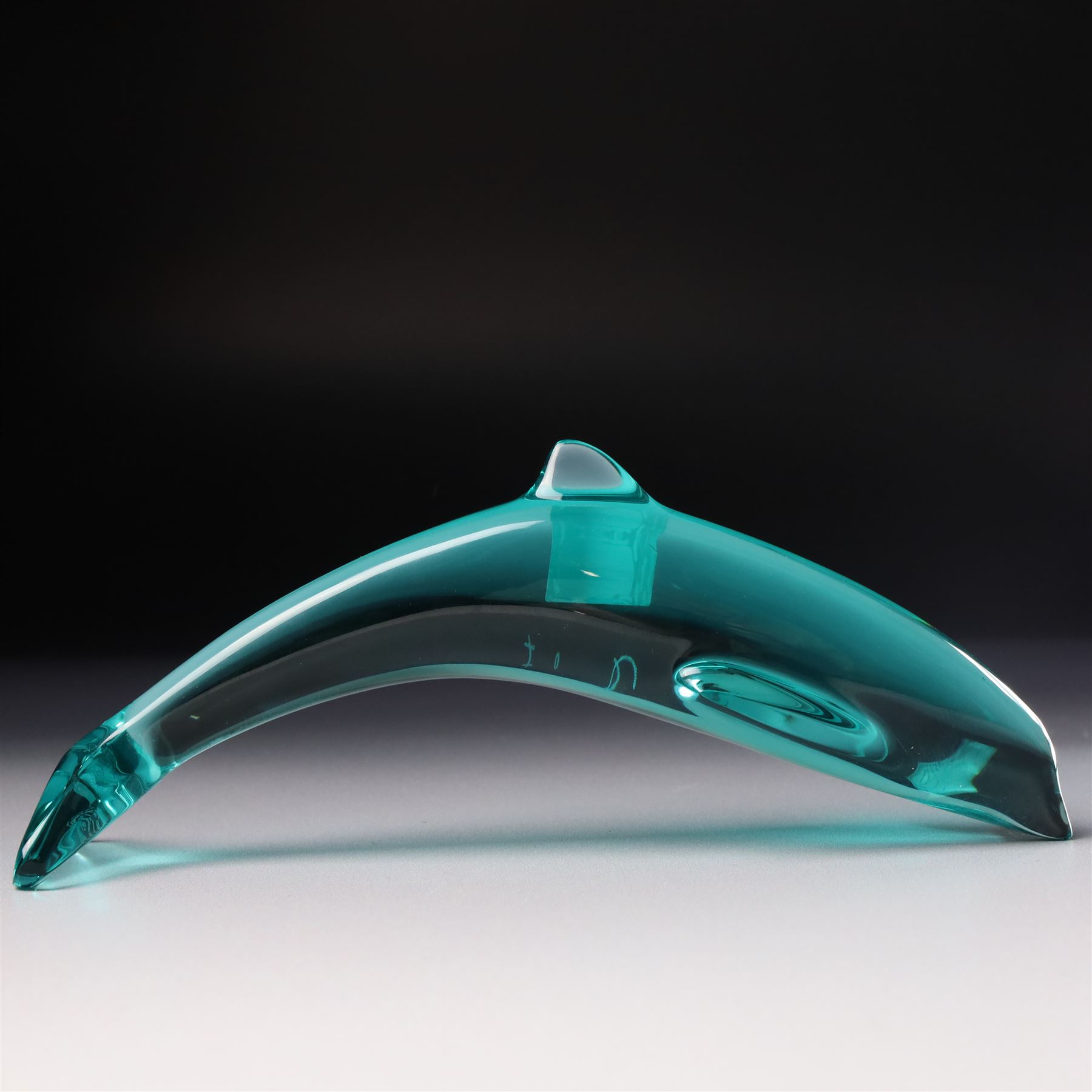 Lalique clear and frosted glass dolphin, label to base W12cm, boxed and a Baccarat blue glass dolphin W16cm  in Mappin & Webb box