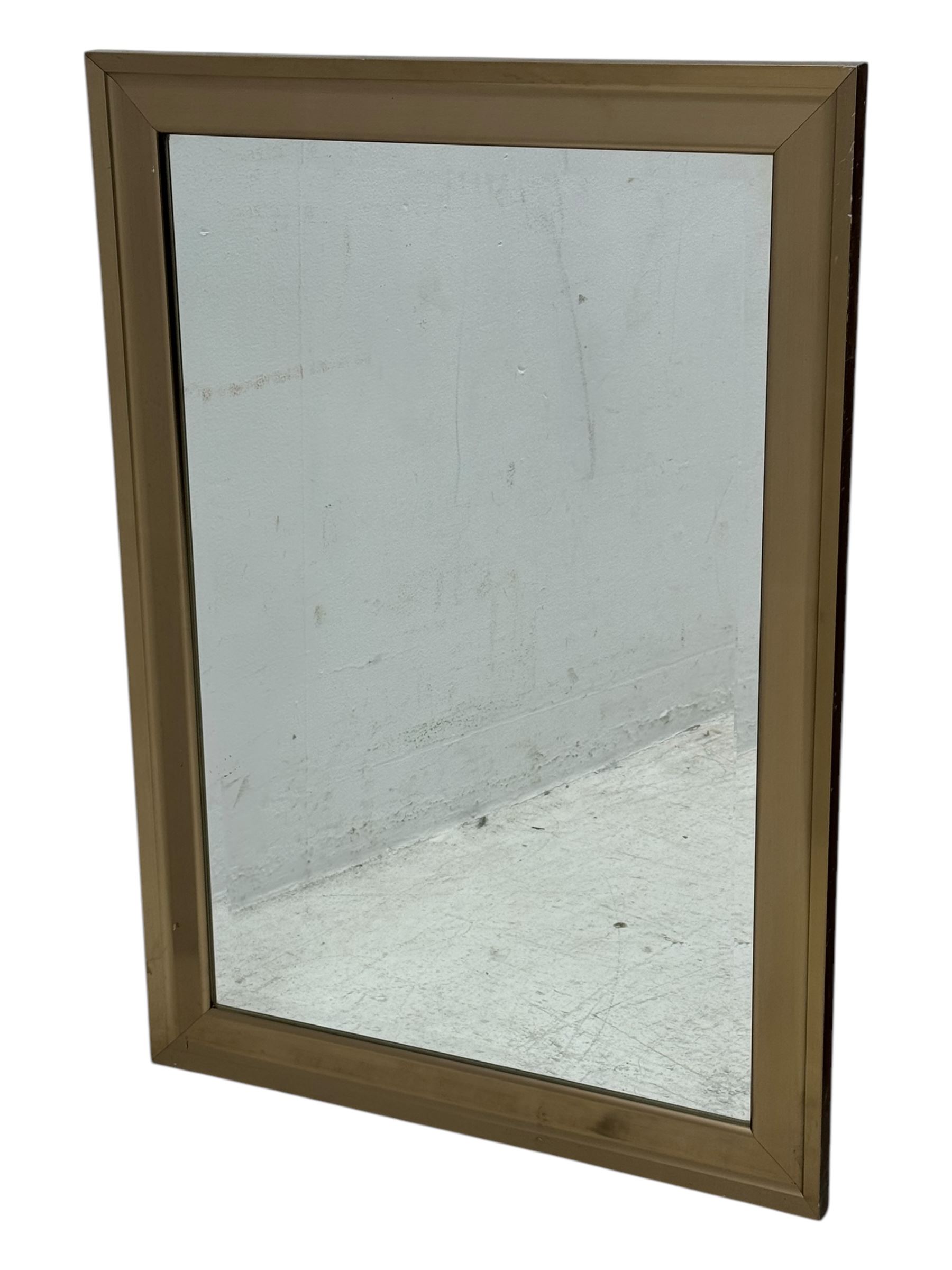 Four decorative mirrors, including gold-toned triptych dressing mirror with foliate borders, two rectangular framed mirrors and a circular gilt mirror with ornate edging