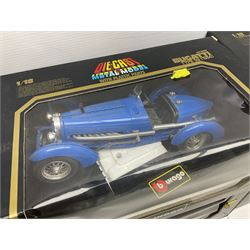 Bburago - seven 1:18/1:20 scale die-cast models comprising Jaguar SS100 (1937), Alfa Romeo 8C 2300 Monza (1931), Alfa Romeo 2300 Spider (1932), Ferrari Testarossa (1984), Bugatti Type 59 (1934), Mercedes Benz 500K Roadster (1936) and Ferrari 250 Testa Rossa (1957); all boxed (7)