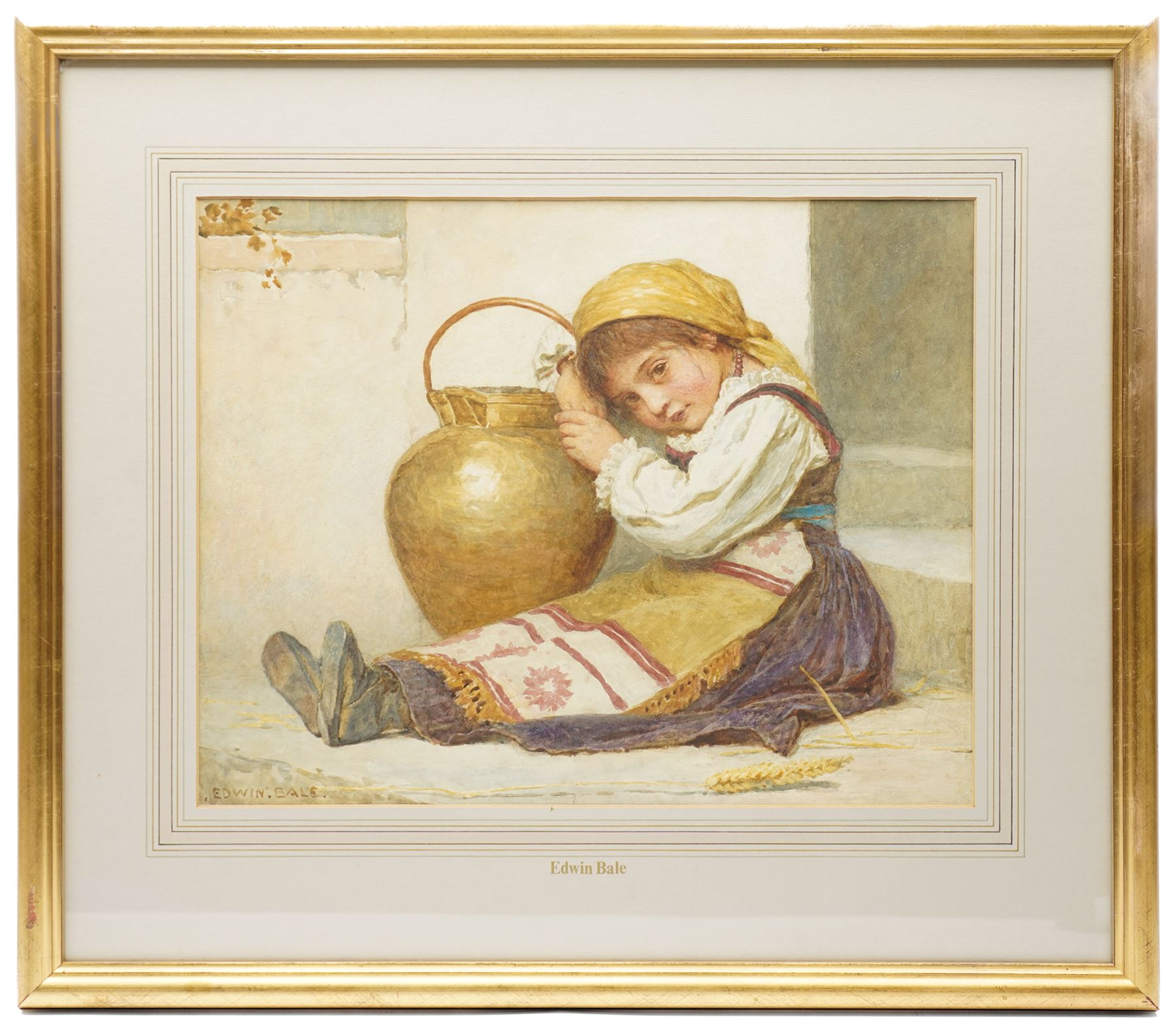 Edwin Bale RI (British 1838-1923): Young Girl with a Water Carrier, watercolour signed 31cm x 40cm 