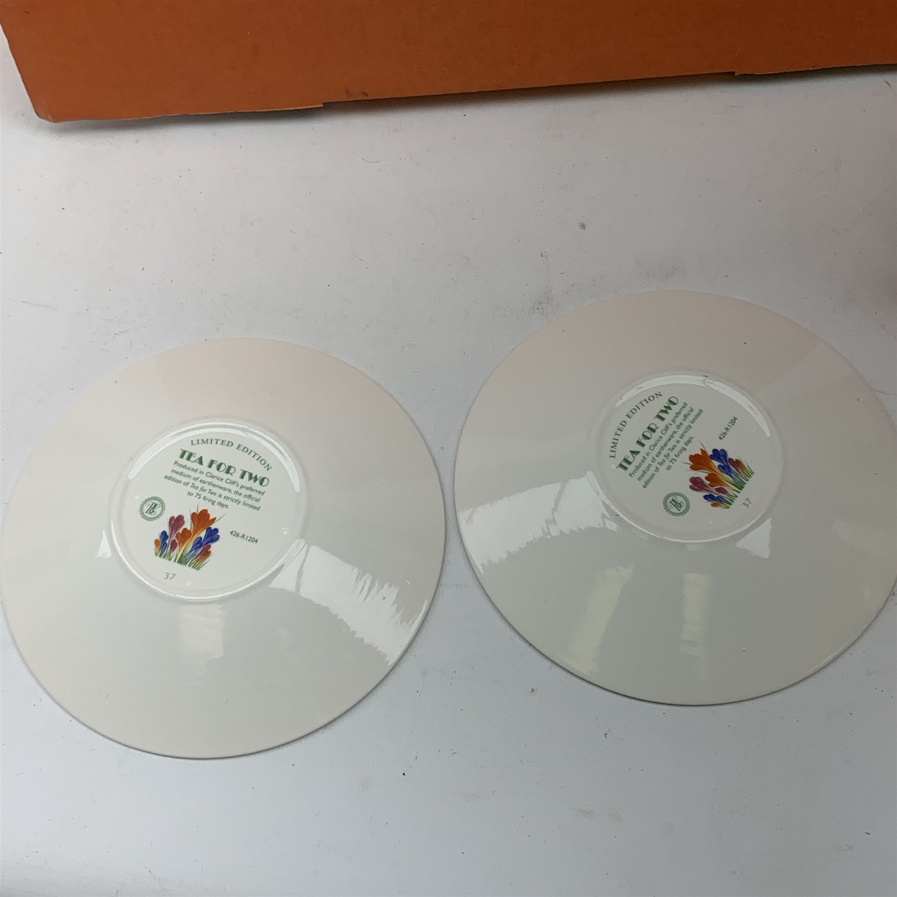 A limited edition Wedgwood Clarice Cliff Tea For Two set, comprising teapot, and two teacups and saucers, decorated in the crocus pattern, with boxes and certificates. 