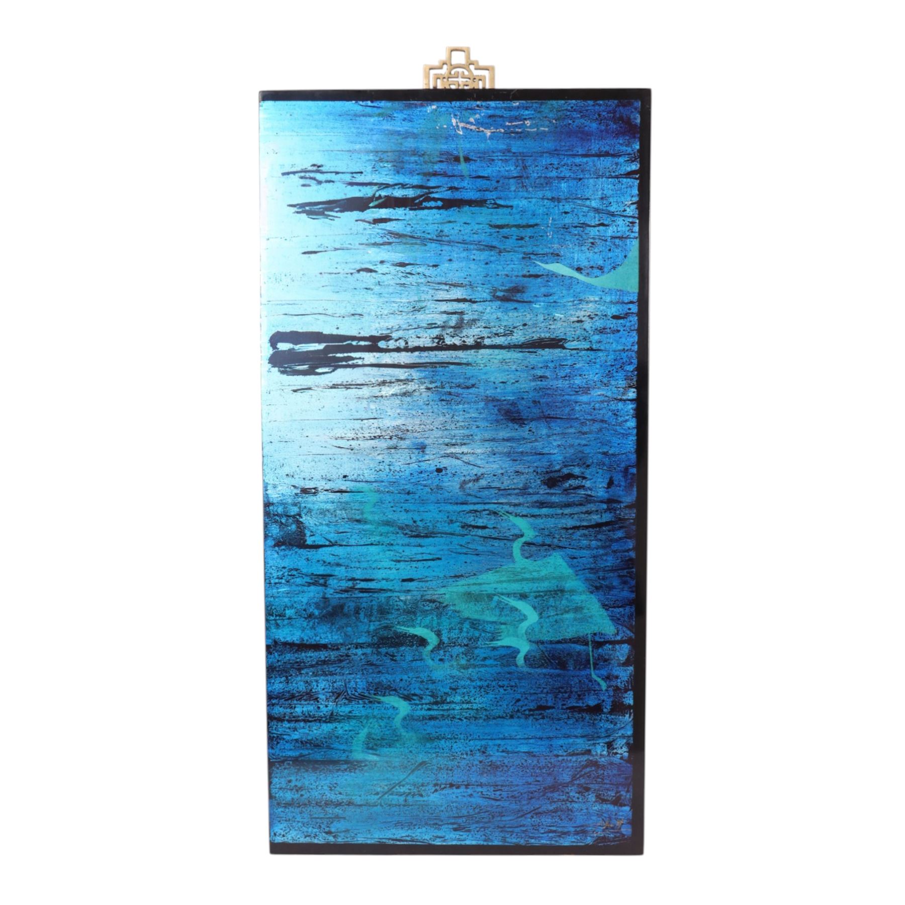 Set of four Vietnamese lacquered panels, depicting four females bathing in a  river across the four panels, one indistinctly signed H85cm
