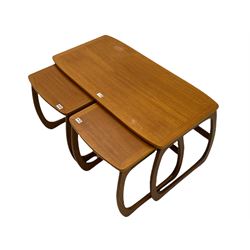 Nathan - teak Long John nest of tables and a singular nest of tables 