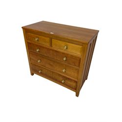 Knightman - cherrywood chest, fitted with two short and three long drawers, with panelled sides on square feet by Horace Knight workshop of Balk, Thirsk