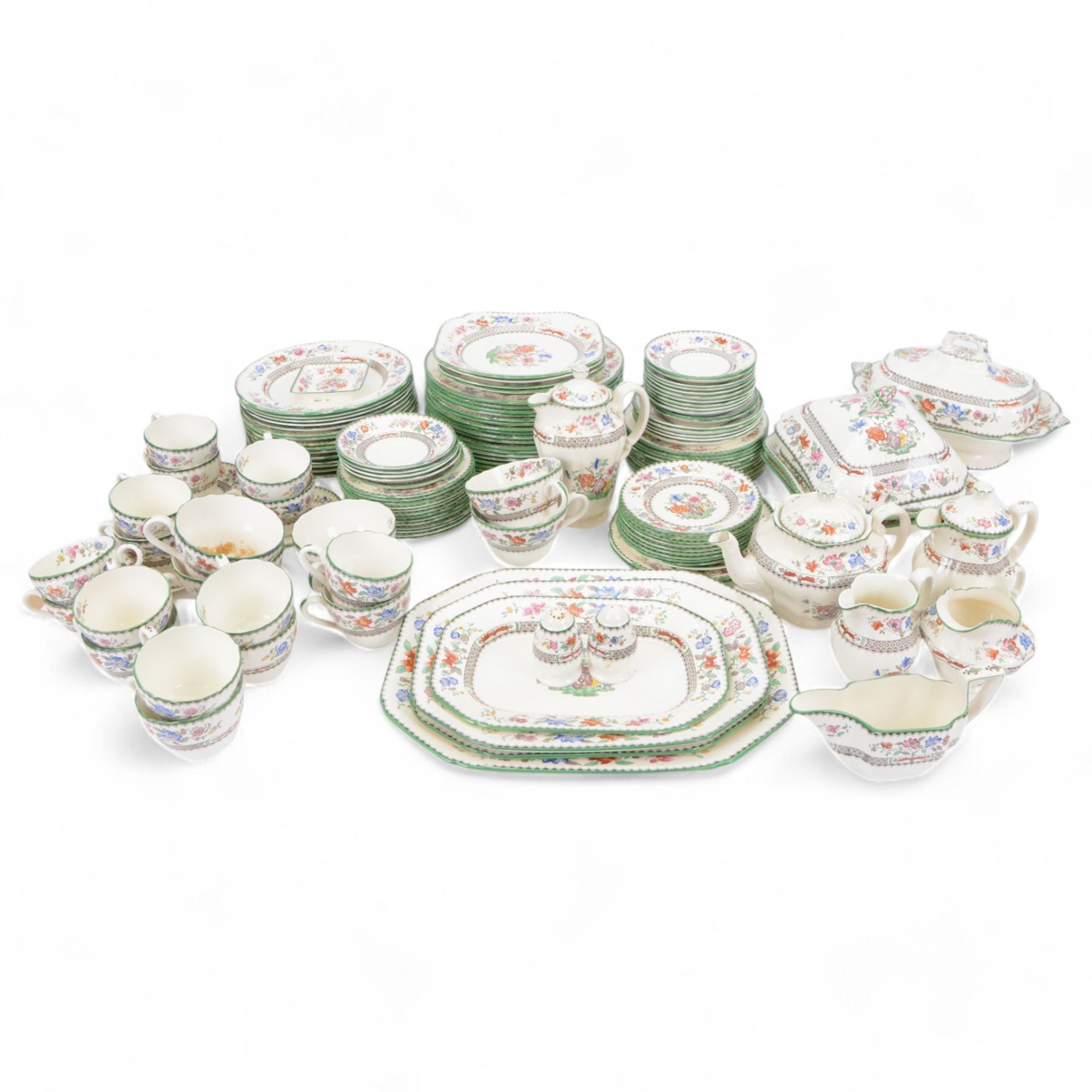 Copeland Spode Chinese Rose pattern extensive tea and dinner service, including eighteen dinner plates, twenty two desert plates, twenty cups and saucers, teapot, coffee pot, platters etc  