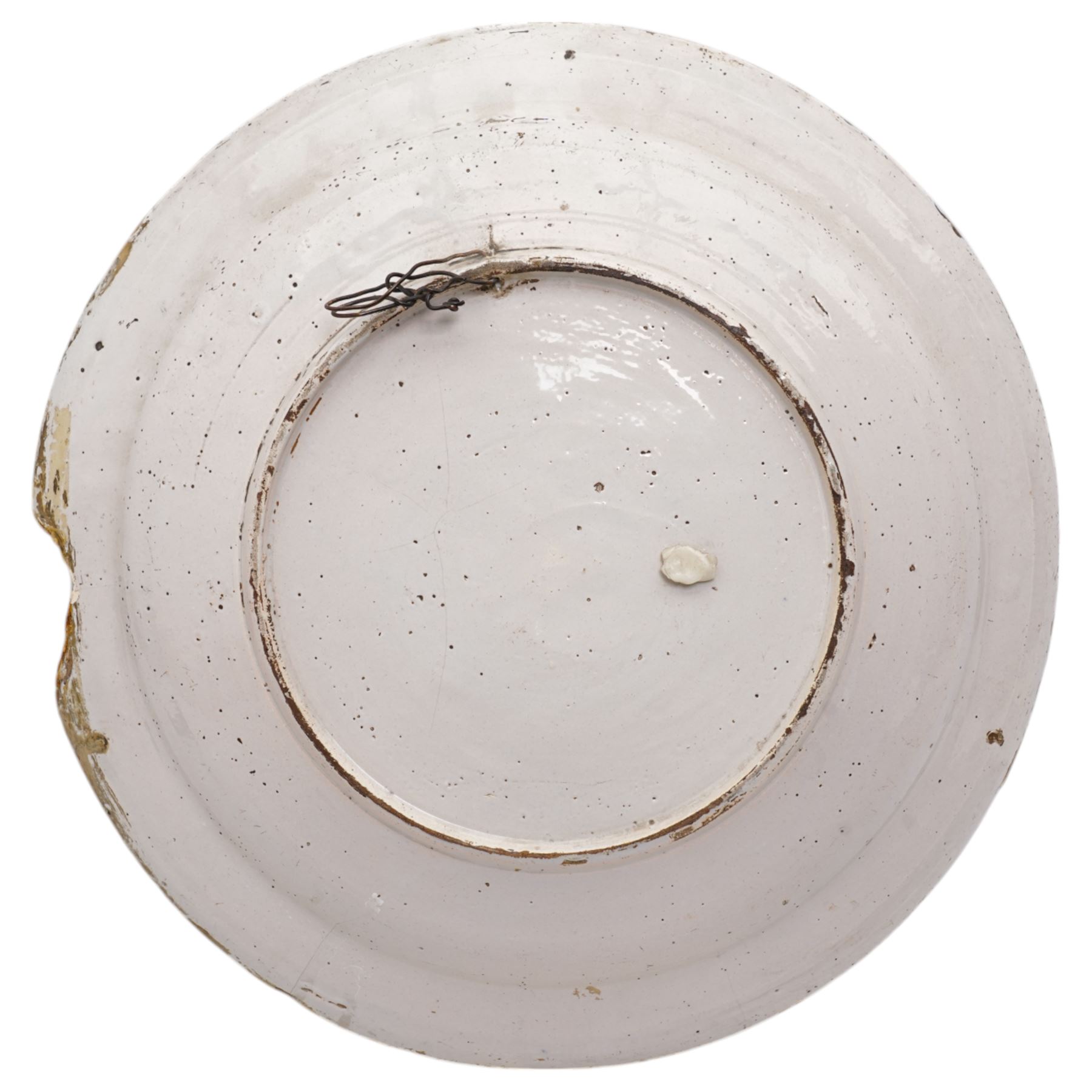 18th century English Delft dish, possibly Lambeth decorated with Chinese figure in a landscape D35cm