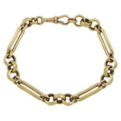 9ct gold rectangular bar and round link bracelet, with lobster clasp