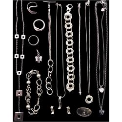 Collection of silver and stone set silver jewellery including necklaces, bracelets and rings, all stamped or tested