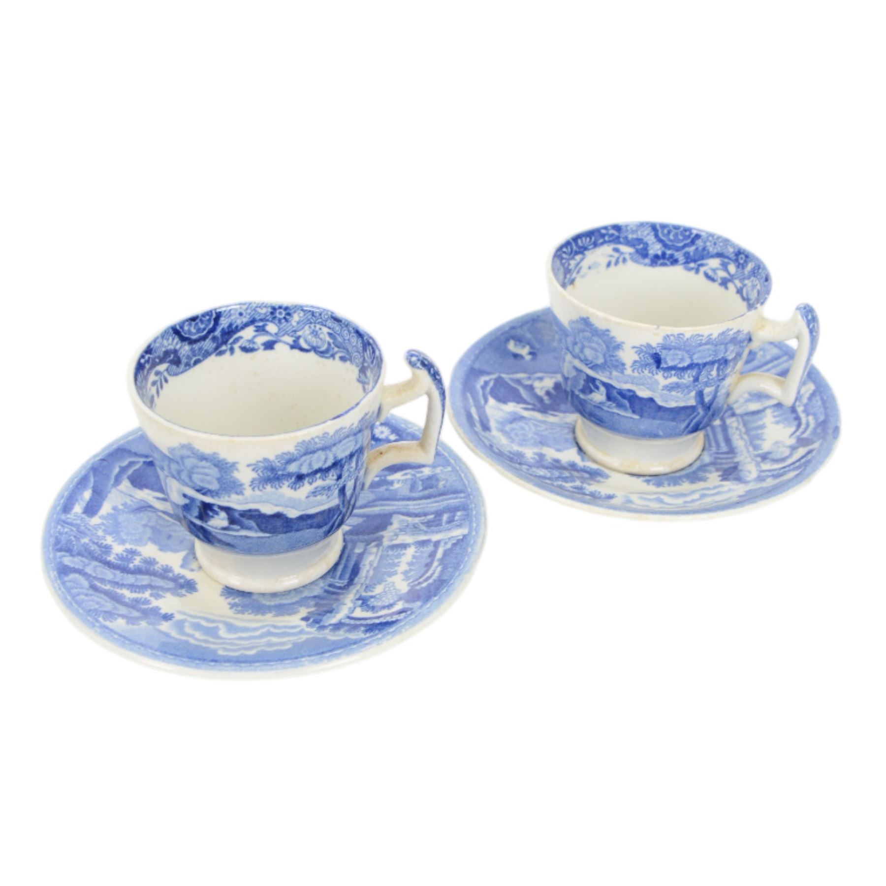 Collection of Spode Italian pattern, including two coffee cups and saucers, serving dish, jug, teapot etc 