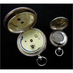 Swiss silver pocket watch, white enamel dial with Roman numerals and subsidiary seconds dial, on tapering silver chain, Edwardian silver sovereign case, with bright cut foliate decoration hallmarked Birmingham 1907 and silver tapering curb links