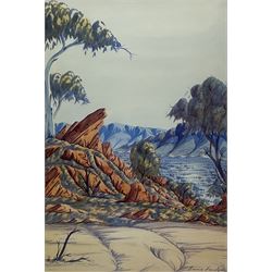 Maurice Namatjira (Australian 1938-1977): Central Australian Landscape, watercolour signed 51cm x 35cm
Notes: the artist was the 5th youngest son of Albert Namatjira founder of the Hermansbourg School of Artists