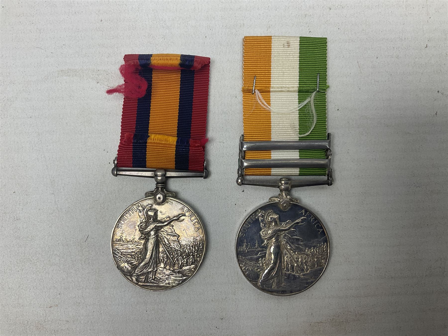 Kings South Africa Medal with two clasps for South Africa 1901 & 1902 awarded to 2694 Serjt. J. Campbell K.O. Scot. Bord.; and Queens South Africa Medal marked 59(?)8 Pte. A.T. Browne Grahamstown G.; both with ribbons (2)