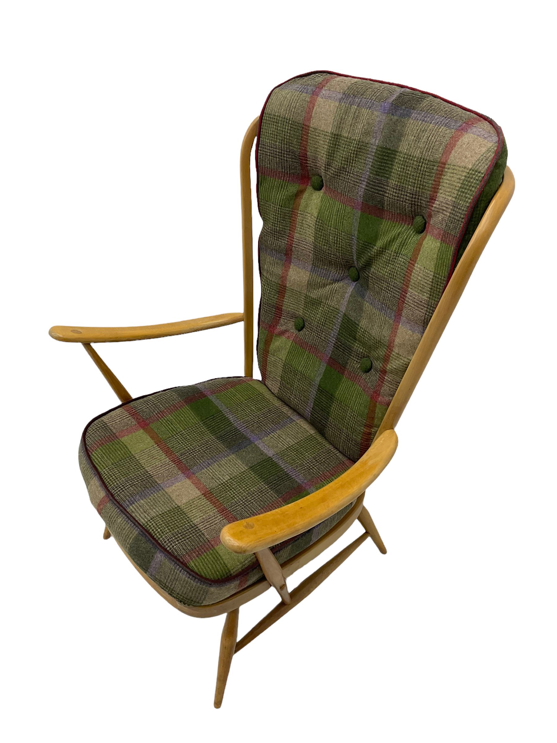 Ercol light beech high back easy armchair, with upholstered loose