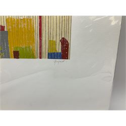 Anne Goujaud (French 1954-): 'Lighthouse I' and 'Lighthouse II', pair monotypes signed 30cm x 30cm (2) (unframed) 