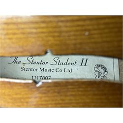 Stentor Student violin with 36cm two-piece back and spruce top, bears label 'The Stentor Student II No.1117807' L59cm; and another similar student's violin by Palatino (2)