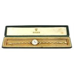 Rolex Precision ladies 9ct gold manual wind wristwatch, London 1957, on 9ct gold bracelet, hallmarked, in Rolex box