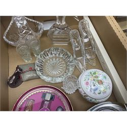 Collection of glassware to include vases, bowls and figures, together with clocks ceramics and other collectables, in four boxes 