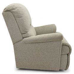 Sherborne - Pair of armchairs, in grey chenille fabric upholstery with fixed cushions and upholstered scroll arms, on castors