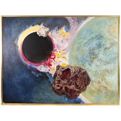 Kenneth Cozens (British 1920-2000): 'The Approach of the Black Planet', oil on board signed and dated 1979, titled verso 91cm x 122cm