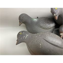 Eighteen plastic pigeon decoys comprising ten full body and eight shells with quantity of various stakes; some marked made in Italy
