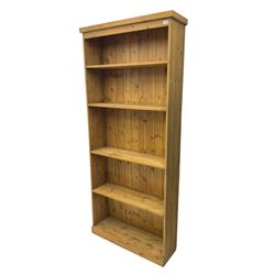 Pine open bookcase, fitted with four shelves