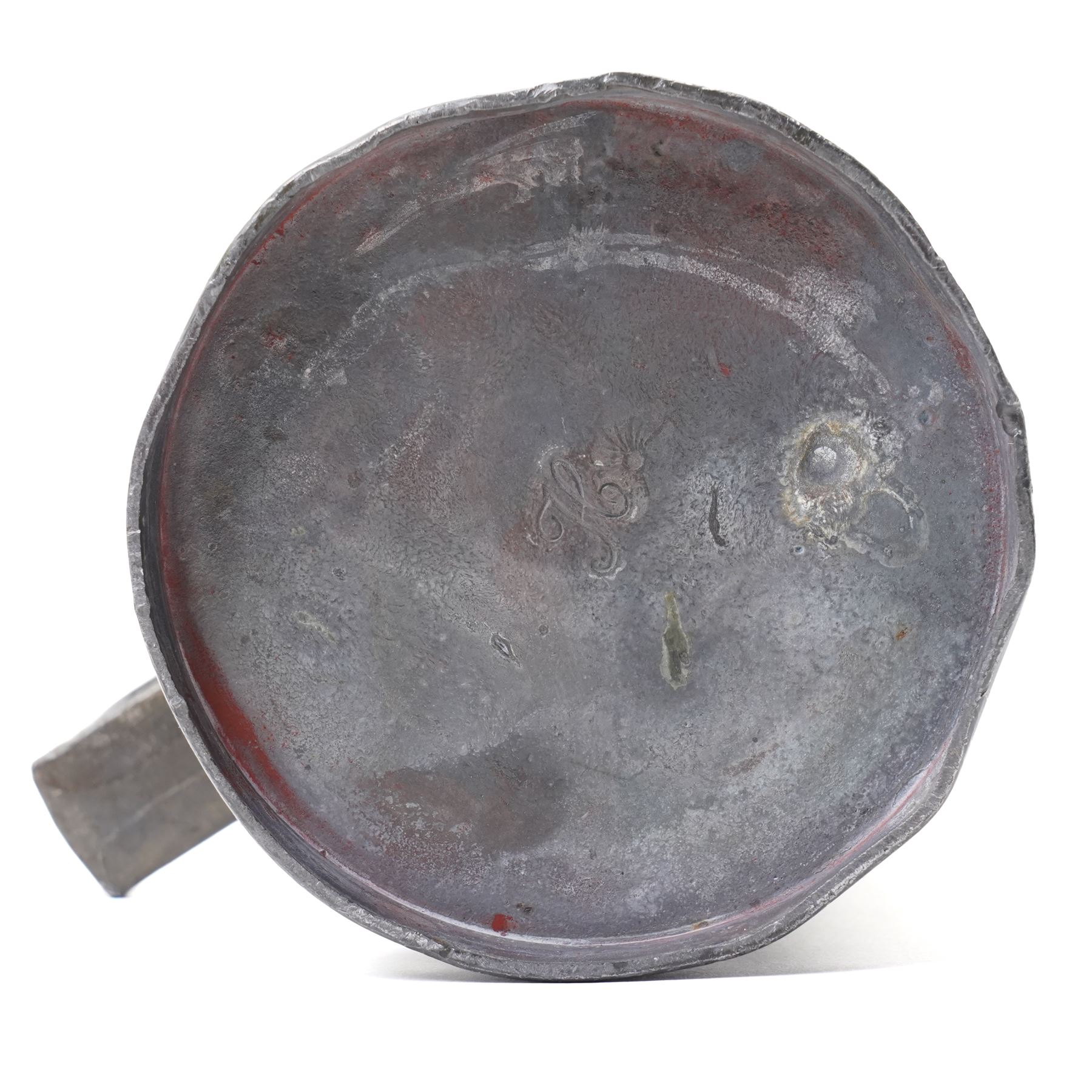 Set of six Continental 19th century graduated pewter lidded measures, each of cylindrical form with touch marks to base, max H22cm 