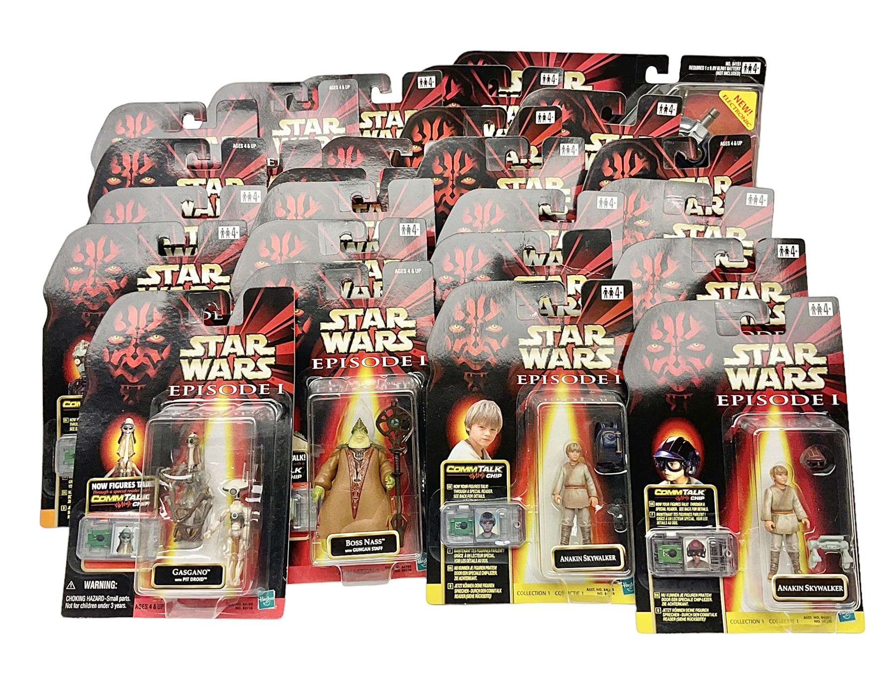 Star Wars - twenty-four Star Wars Episode One figures in card backed packaging; Collections 1, 2 and 3 with Electronic Commtalk reader for each figure's commtalk chip.