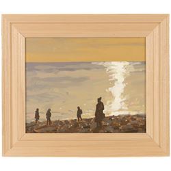 Elliot Roworth (British 1994-): 'Beach Day - Brighton', oil on canvas board signed with initials, titled and dated February 2023 verso 18.5cm x 23.5cm