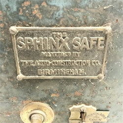 Victorian cast iron safe, single door enclosing drawer, ''The Sphinx Safe, Birmingham' with key, W38cm, H51cm, D41cm