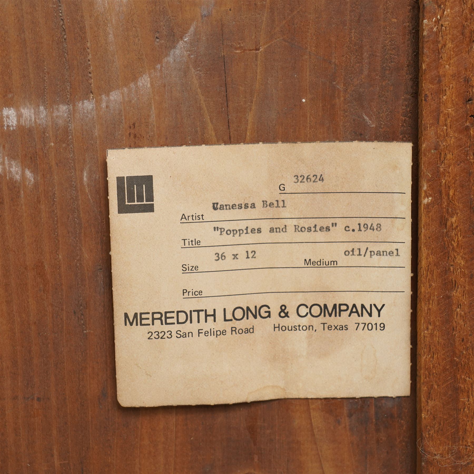 Vanessa Bell (British - Bloomsbury Group 1879-1961): Still Life of 'Poppies and Roses', oil on pine panel signed with initials, titled on gallery labels verso 92cm x 31cm
Provenance: originally from the artist’s family; exh. Anthony d'Offay, Dering Street, London; Spink, King Street, London; Meredith Long & Company, Houston, Texas.