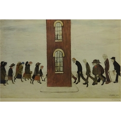 Laurence Stephen Lowry RA (Northern British 1887-1976): 'Meeting Point', limited edition coloured offset lithograph signed in pencil with Fine Art Guild blind stamp numbered AJC from an edition of 600 pub. Adam Collection 1973, 49cm x 72cm

