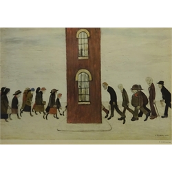 Laurence Stephen Lowry RA (Northern British 1887-1976): 'Meeting Point', limited edition coloured offset lithograph signed in pencil with Fine Art Guild blind stamp numbered AJC from an edition of 600 pub. Adam Collection 1973, 49cm x 72cm

