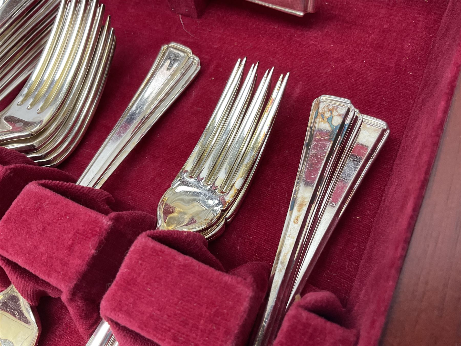 Silver plated Harrison Fisher & Co canteen of cutlery, stamped HF & Co, with similar cutlery