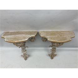 Pair of Rococo style carved wood wall brackets, L37cm