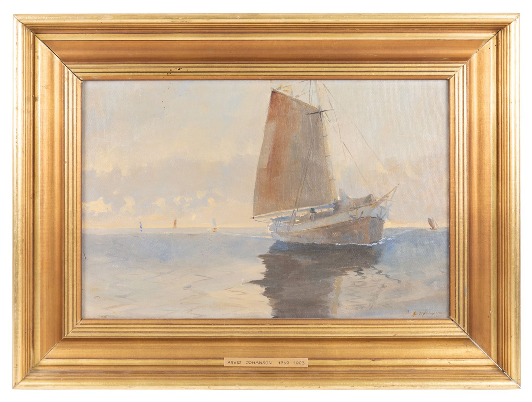 Arvid Claes William Johanson (Swedish/French 1862-1923): Sailing Boats in Serene Waters, oil on canvas signed 37cm x 57cm