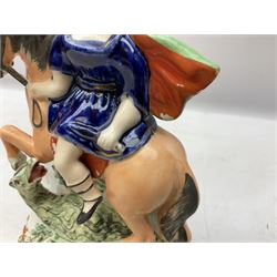Victorian Staffordshire figure group of St George and the Dragon, H19cm 