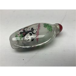 Seven Chinese glass snuff bottles painted with figures and animals, together with three wood mounted bone examples