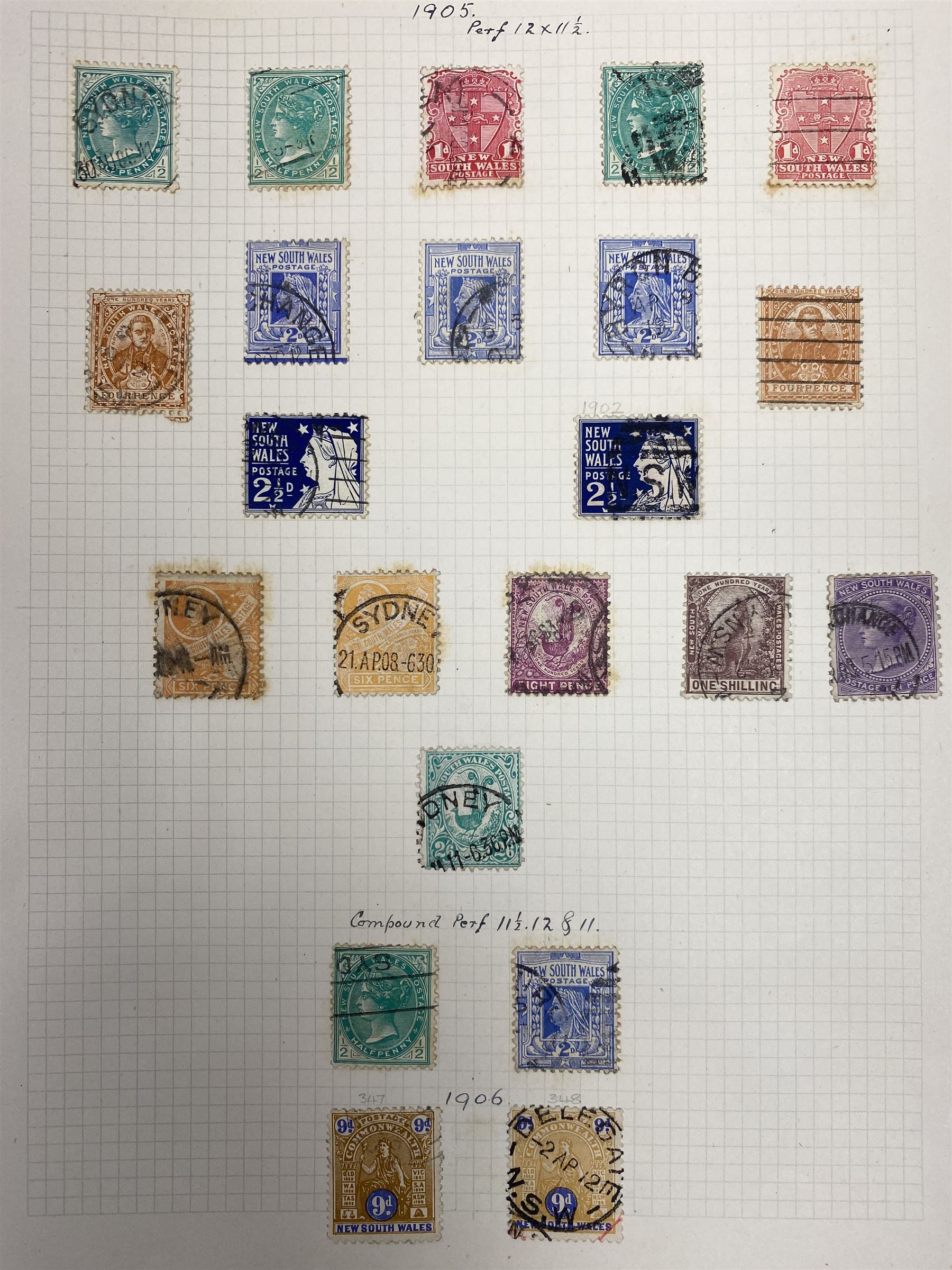 Australia New South Wales stamps, including 1850-4 various imperf issues, 1854-6 including five pence, six pence, one shilling etc, 1856-60 registered letter stamps, 1861-88 five shillings etc, housed on pages
