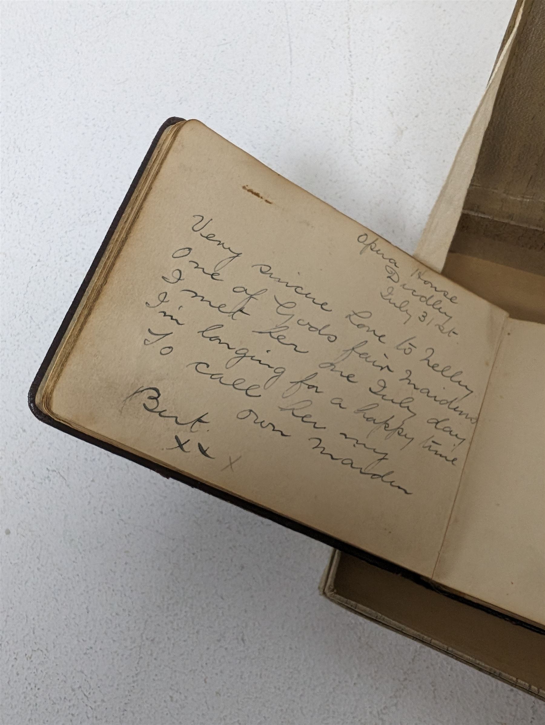 1920s leather bound autograph album/memory book, containing sketches, verses and quotes