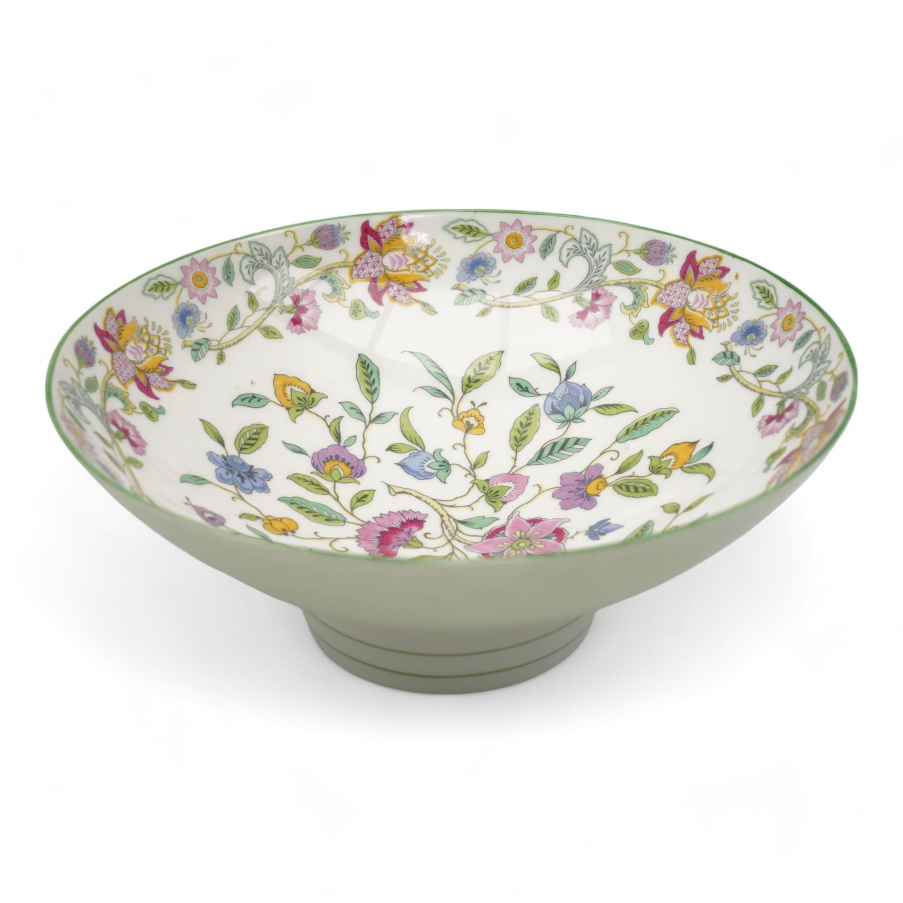 Minton Haddon Hall tea and dinner wares, including six cups and saucers, milk jug, six side plates (two different sizes), one sandwich plate, a large bowl and nine salad bowls 