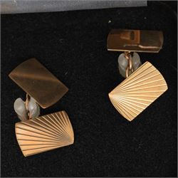 Pair of 9ct gold cufflinks with engraved sunburst design, hallmarked